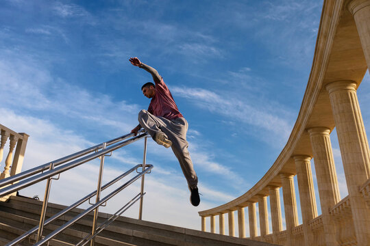 Man doing parkour. Free runner