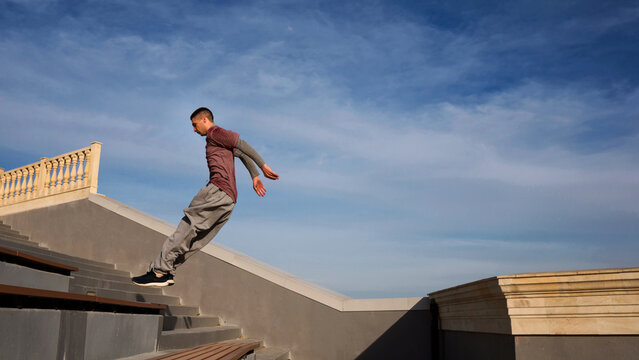 Man doing parkour. Free runner