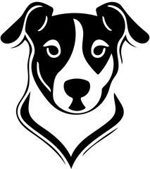 Black and white mascot logo design of a dog head, vector illustration, silhouette drawing 