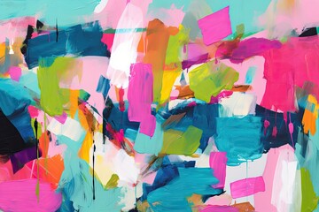Painting with a thick layer of paint with a brush stroke. Pink, modern magenta and blue tones in abstraction. Beautiful gallery art. Generative AI.  - obrazy, fototapety, plakaty