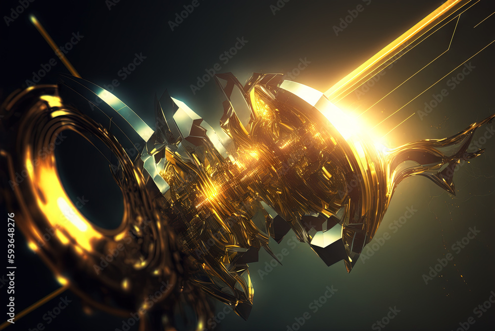 Poster Abstract science and technology background with shiny connection elements and sci-fi intefrace. Tech abstraction wallpaper. Generated AI