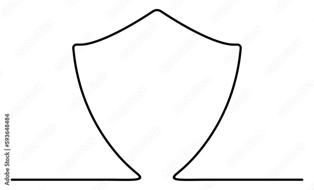 Poster shield badge continuous one line art. guard drawing sign. protect linear symbol. vector isolated on 