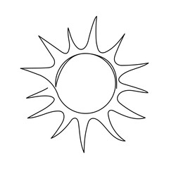Sun continuous one line icon. Summer sun contour line sign. Vector illustration isolated on white.