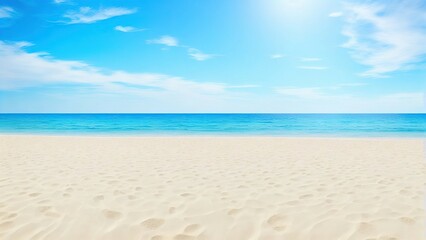 Fototapeta na wymiar Empty White Sandy Beach with Blue Skye and Blue Ocean | AI Generated