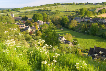 View over Cotswold village of Naunton, Cotswolds, Gloucestershire, England, United Kingdom