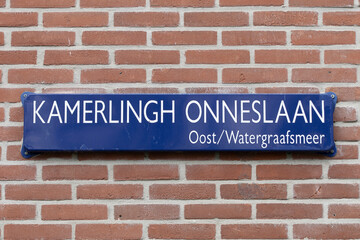 Street Sign Kamerlingh Onneslaan At Amsterdam The Netherlands 23-3-2023