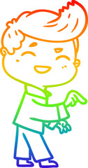 rainbow gradient line drawing cartoon man laughing and pointing