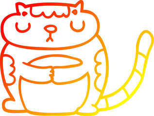 warm gradient line drawing cute cartoon cat