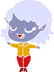 happy flat color style cartoon elf girl