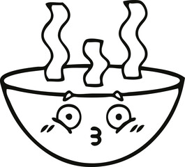 line drawing cartoon bowl of hot soup