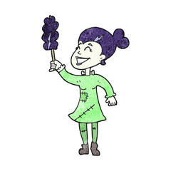 textured cartoon undead monster lady cleaning