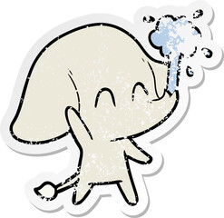 distressed sticker of a cute cartoon elephant spouting water