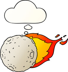 cartoon meteorite and thought bubble in smooth gradient style