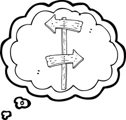 thought bubble cartoon wooden direction sign