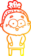 warm gradient line drawing cartoon happy old woman