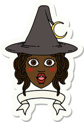 human witch character with banner sticker