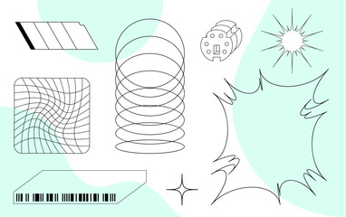 Universal trendy Y2K abstract geometric shapes. Set with random brutalism poster shapes. Y2K Grunge.