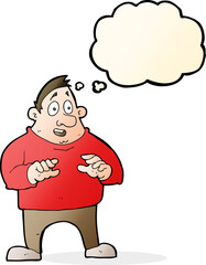 cartoon excited overweight man with thought bubble