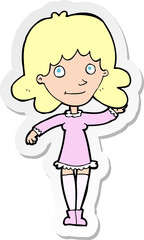 sticker of a cartoon friendly woman waving