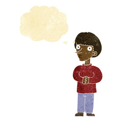 cartoon nervous man with thought bubble