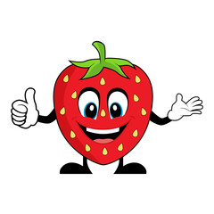 Strawberry Cartoon Character Giving Thumbs Up. Suitable for poster, banner, web, icon, mascot, background