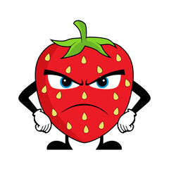 Angry Strawberry Fruit Cartoon Character. Suitable for poster, banner, web, icon, mascot, background