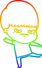 Obraz premium rainbow gradient line drawing annoyed cartoon boy
