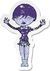 retro distressed sticker of a cartoon vampire girl