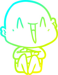 cold gradient line drawing happy cartoon bald man