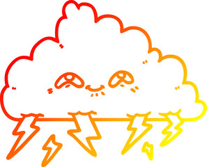 warm gradient line drawing cartoon thundercloud