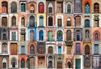 Various doors. Photo collage and travel concept	