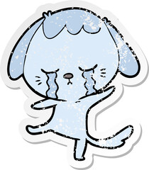 distressed sticker of a cartoon dog crying
