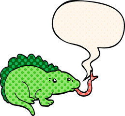 cartoon lizard and speech bubble in comic book style