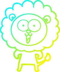 cold gradient line drawing happy cartoon lion
