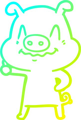 cold gradient line drawing nervous cartoon pig
