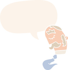 cartoon man and mustache and speech bubble in retro style