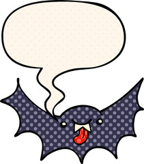 cartoon vampire bat and speech bubble in comic book style