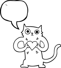 speech bubble cartoon cat with love heart