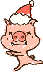 Christmas Pig Chalk Drawing