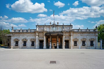 Naklejka premium Beautiful old building against a cloudy sky in Montecatini Terme, Italy