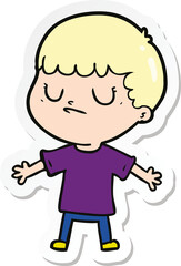 sticker of a cartoon grumpy boy