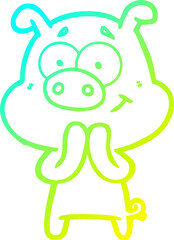 cold gradient line drawing happy cartoon pig