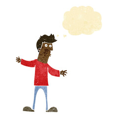 cartoon curious man with thought bubble