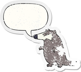 cartoon badger and speech bubble distressed sticker