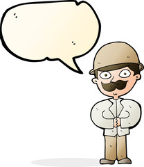 cartoon man in safari hat with speech bubble