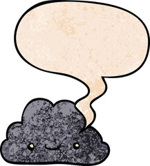 cute cartoon cloud and speech bubble in retro texture style