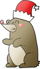 cartoon bear wearing christmas hat