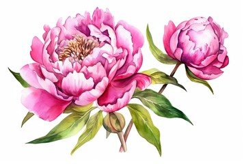 Watercolor pink magenta peony flowers bouquet. Generative Ai - obrazy, fototapety, plakaty