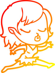 warm gradient line drawing cute cartoon vampire girl