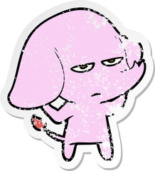 distressed sticker of a annoyed cartoon elephant